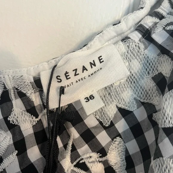 NWT Sezane Black and White Asymmetrical Ruffled Floral Dress - Picture 4 of 8